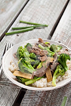 Beef NÃ¢â¬â¢ Broccoli Stir Fry vertical shot